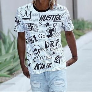 Men’s All over doodle short sleeve t shirt black and white